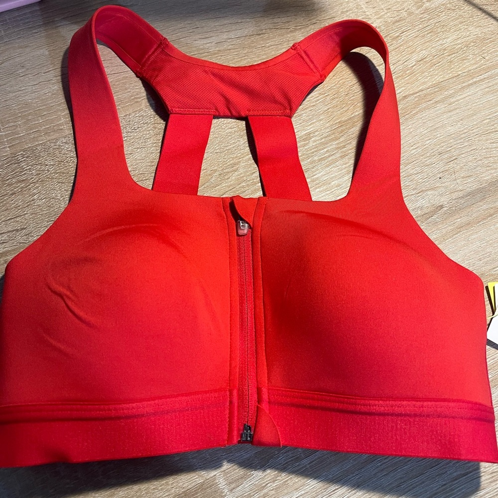 All in Motion Women's 34B Sports Bra Red High Support Sculpt Zip-Front New (B)